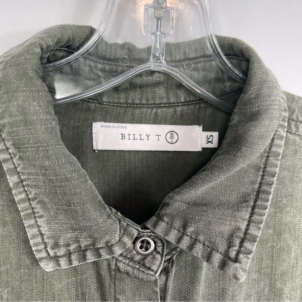 Billy T Leeway Faded Chambray Shirt Dress XS Army Olive Green Utility Boho MIDI - Picture 2 of 16